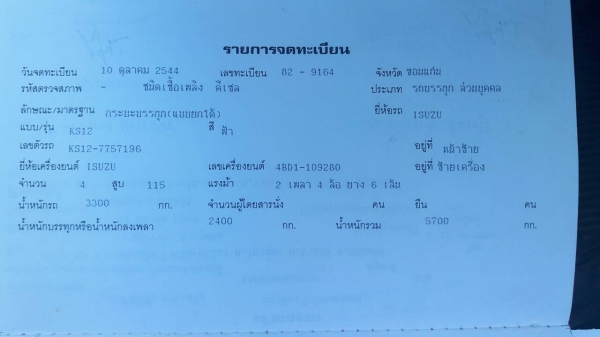 ขาย6ล้อดั้มพ์ ISUZU KS เครื่องดี 110แรง พ.พาวเวร์ ล้อหลัง6น็อต เครื่องดี เกียร์สั้น พร้อมใช้ เอกสารพร้อมโอน ขนาดกระบะ4 คิวน์ ดูรถที่ อ.ประทาย จ.นครราชสีมา โทร.0857698049 0887115178 ID LINE ps5599 (ราคา265000บาท)