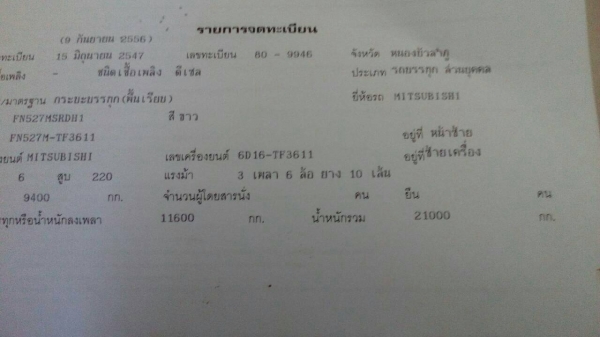 ขายสิบล้อ ราคา 835,000บ มิตซู ไอ้หลง FN527-TF 220โบว์ ปี47 เกียร์เดิม10สปีส 2เพาเบรคใหญ่ ดั้มพื้นเรียบ สภาพดีสวยกริ๊ปเดิมๆพร้อมใช้งาน ทะเบียนพร้อมโอน ราคา 835,000บ  ต่อรองได้