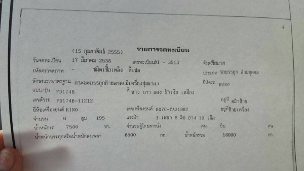 รถสิบล้อ เทนเลอร์ hino FD  สองเพลายางขอบ 16 เครื่อง HO7C เทอร์โบ รถพร้อมใช้งาน เอกสารพร้อมโอน