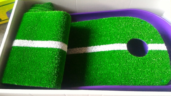 (แบบที่ 2 )พรมซ้อมพัตกอล์ฟจากญี่ปุ่น Fujita มีช่องแถบสีขาวเป็นเส้นนำให้ ขนาดรูหลุม โต 63 มม.  ความยาวรวม  1.7 เมต