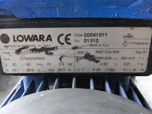 ขายปั้มน้ำหอยโข่ง Lowara 1.5 HP. 2800 RPM. 380 V สภาพดีพร้อมใช้งาน รับประกันคุณภาพ ขายปั้มน้ำหอยโข่ง Lowara 1.5 HP. 2800 RPM. 380 V สภาพดีพร้อมใช้งาน รับประกันคุณภาพ