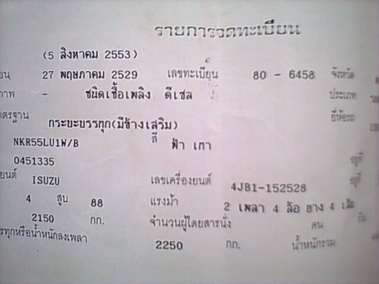 ขาย 4 ล้อ NKR เครื่อง 88 ปี 29 เกียร์ยาว คัสซีสวย ทะเบียนเต็ม ยางเต็ม ราคาต่อรองได้ ขาย 4 ล้อ NKR เครื่อง 88 ปี 29 เกียร์ยาว คัสซีสวย ทะเบียนเต็ม ยางเต็ม ราคาต่อรองได้