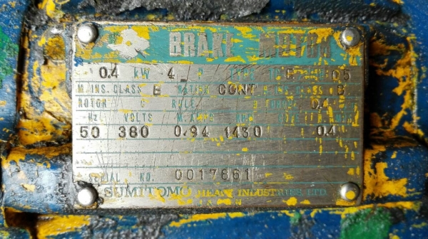 === Sold === มอเตอร์เกียร์ Sumitomo Cyclo Drive มีเบรคในตัว ขนาด 1/2 HP. 380V ทด 1:121 ทดหนักวิ่งเงียบพร้อมใช้