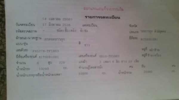 รถมิตซู 10 ล้อดั้ม FN527M - TF  220 แรงม้า. ปี 38.     สนใจติดต่อ  081 - 6079515