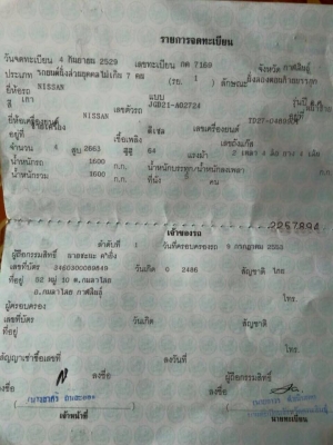 ขายครับ นิสัน4ประตู้ เครื่องTD2700 เครื่องดี คัสชีสวยทั้งเส้น ภายในสวย เครื่องเสียง CD จอดูTVได้ เบาะไม่ขาด รถพร้อมใช้งานได้เลย ไม่มีผุ แต่สีสันตามสะภาพ เอกสารพร้อมโอน ภาสี 1 อาทิตย์  ราคา53000 ต่อรองได้ สนใจ0930693225 รถยุ สารคาม