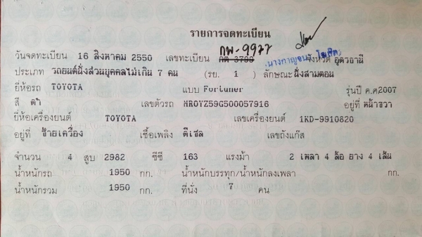 ขาย TOYOTA FORTUNER 3.0 4X4 ปี 2007/2550 รถมือเดียวป้ายแดง เครื่องดี ภายในสวย ทะเบียนพร้อมโอนครับ