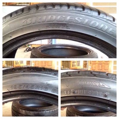 ขายยางbridgestone my02  195 45 16 ปี14 1ชุด4เส้น ไม่บวมมีปะ2เส้นไม่มีแตกลายงา ดอกหนา90\% กินขอบนิดๆ1คู่  ราคา2900บาท  รับประกันยางทุกเส้นยินดีคืนเงิน โทร0924462525โส กทม