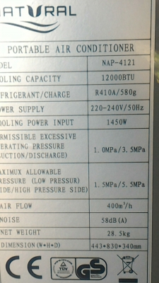 แอร์เคลื่อนที่ ขนาด 12000 BTU. ยี่ห้อ NATURAL ของใหม่แกะกล่องพร้อมใช้งานอุปกรณ์ครบ