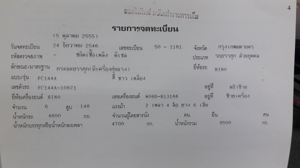 Hino FC144A เครื่อง WO6D เทรน Unic 3 ตัน 2 ชัก 3 ท่อน ราคานี้ทำสีเก็บงานให้