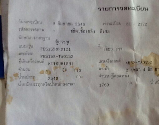 หกล้อ มิตซู แคนเตอร์ FE515B110ปี46 แอร์ พ.เวอร์ ช่วงยาว3.20ม สภาพดีพร้อมใช้งาน เล่มทะเบียนพร้อมโอน