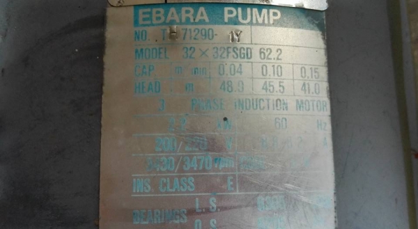 ** เหลือ 1 ตัว!! ** ปั้มน้ำแรงดันสูง EBARA Made in JAPAN ใบพัดทองเหลือง 3 HP. ไฟ 380v. เข้า 1.2"- 1.2" ใช้ไฟบ้านเราแล้ว วิ่งเงียบพร้อมใช้