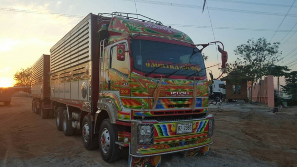 ISUZU FXZ360 ปี 56  ดั๊มพ์พืชไร่ พ่วงแม่ลูก 3 เพลา อู่ส.สมบัติ