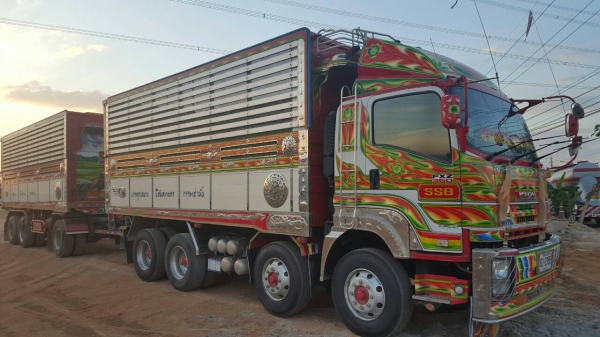 ISUZU FXZ360 ปี 56  ดั๊มพ์พืชไร่ พ่วงแม่ลูก 3 เพลา อู่ส.สมบัติ