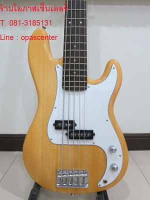 เบสไฟฟ้า 5 สาย ยี่ห้อ Overdrive สีไม้ ของใหม่ ทรงแจ๊สเบส ขายถูก
