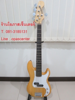เบสไฟฟ้า 5 สาย ยี่ห้อ Overdrive สีไม้ ของใหม่ ทรงแจ๊สเบส ขายถูก
