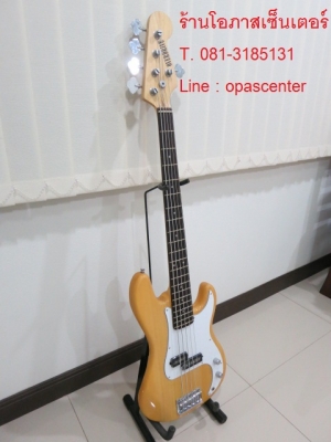 เบสไฟฟ้า 5 สาย ยี่ห้อ Overdrive สีไม้ ของใหม่ ทรงแจ๊สเบส ขายถูก