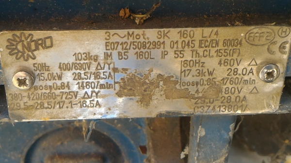 มอเตอร์เกียร์ทด NORD ขนาด 20 แรงม้า ของเยรมัน ทดแล้วหมุนที่ 77 รอบต่อนาทีแรงยิดเยอะมาก