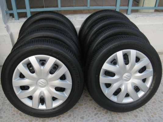 ขายกะทะล้อ suzuki swift 15" 4/100 +ฝาครอบ+ยางปี52/12(081-3747940)