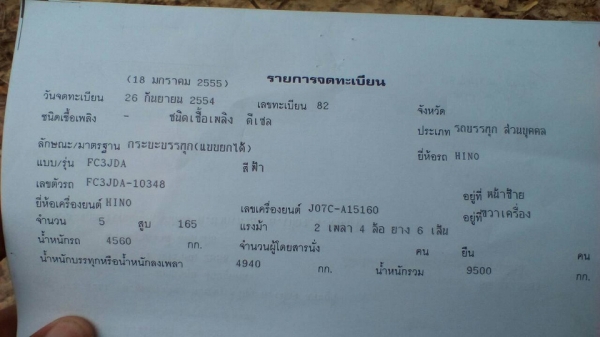 6ล้อดั้มดิน HINO RANGER FC3J-JO7C 170 แรง สมอเงิน รถประกอบ ปี54 เครื่อง/เกียร์ เดิม แน่นดี ช่วงล่างใหญ่ Fหน้า-หลัง ครบ พาวเวอร์/ทริฟฟี่/แอร์ ครบ ดั้มเหล็ก5ตัน3.60ม.ยิงหน้า ยาง8.25/16 ตามสภาพ พร้อมใช้งาน เล่มทะเบียน ครบ **ขาย HINO FC3