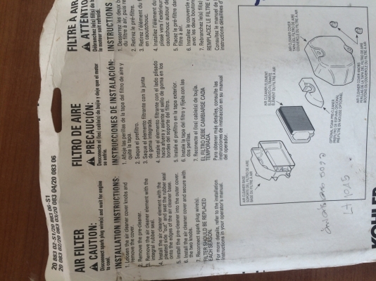 กรองอากาศรถตัดหญ้า CUB CADET CRAFTSMAN เครื่องKOHLER