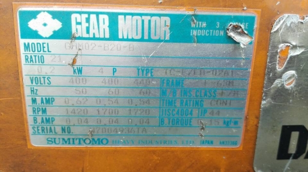 *** Sold *** มอเตอร์เกียร์ตัวเดินเครนรางบีม DAIFUKU GEAR SUMITOMO มีเบรค 380V ทด 1:21 ความเร็ว 70 RPM. สดนอกลงตู้พร้อมใช้!!