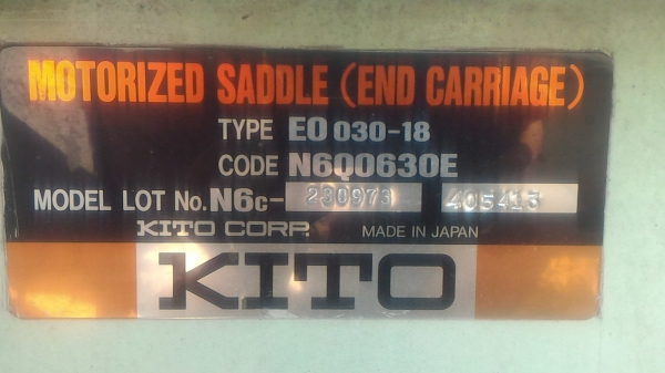 เครน เหนือศีรษะ แบบคานเดี่ยว  KITO จากญี่ปุ่น ยาวประมาณ 15 - 20 ม.ขนาด 2 ต้น