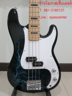 เบสไฟฟ้า 4 สาย ASURA ของใหม่ สีดำ ลายสายฟ้าผ่า ทรง Precision Bass ขายถูก