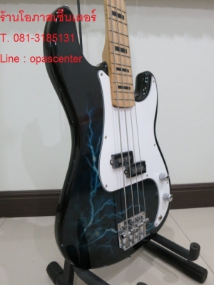 เบสไฟฟ้า 4 สาย ASURA ของใหม่ สีดำ ลายสายฟ้าผ่า ทรง Precision Bass ขายถูก