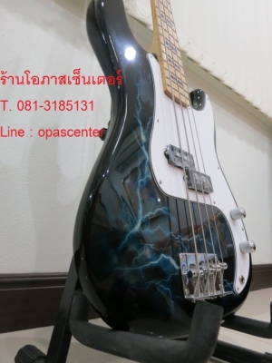 เบสไฟฟ้า 4 สาย ASURA ของใหม่ สีดำ ลายสายฟ้าผ่า ทรง Precision Bass ขายถูก