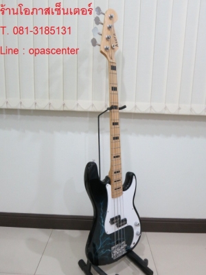 เบสไฟฟ้า 4 สาย ASURA ของใหม่ สีดำ ลายสายฟ้าผ่า ทรง Precision Bass ขายถูก