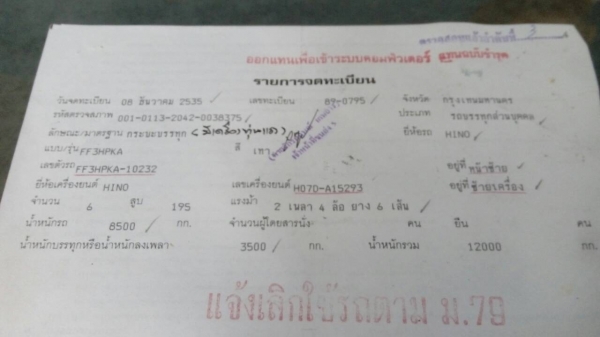 ขายรถ6ล้อเครื่อง195แรงช่วงยาว7.2เมตรพร้อมใช้งาน