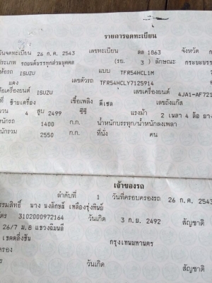 ขายด่วน. ดาก้อนหัวเดียวปี43 เครื่อง2500. เครื่องดีมาก คัสชีสวย หน้าตาเดิม. บางรอบคัน. ภายในสวยแอร์เย็น. ยางดี เบาะพอได้. รถพร้อมใช้งาน เครื่องเกียร์. เฟืองท้ายดี ยากให้สวย ตีอาบทั้งคัน. กับเปลี่ยนฝาท้าย เอกสารพร้อมโอน. ภาสีเต็ม ราคา 110000. ต่อรองได้ สนใจ