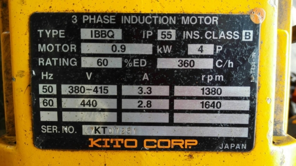 *** ขายแล้วครับ *** รอกโซ่ไฟฟ้า KITO 500 kg. 380V โซ่ยาว 6 m. สภาพใหม่มาก 95\% ดึงนุ่มเสียงเงียบ!! (ขาดตะขอ บน/ล่าง)