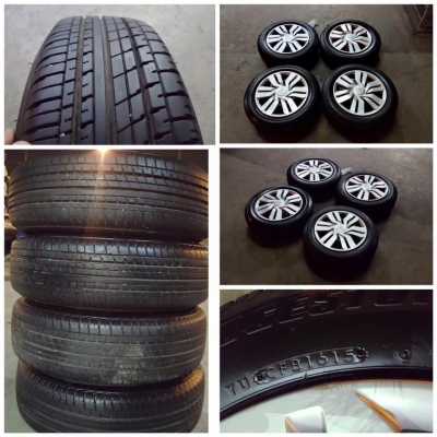 ขายล้อกระทะ15" 4รู100 +ยางBrigedstone ปี15+ฝาครอบ ราคา 3,900