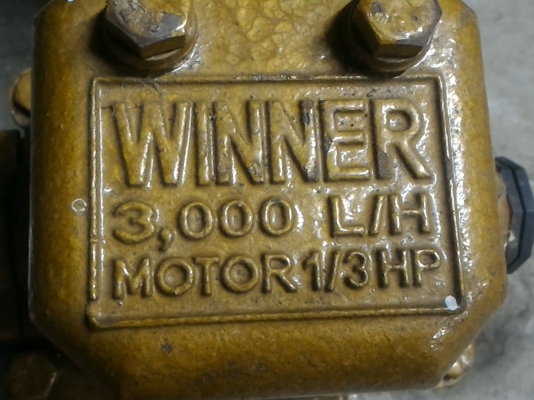 ปั๊มน้ำแบบลูกสูบชัก ยี่ห้อ WINNER  ขนาด 1 นิ้ว ดันน้ำขึ้นได้สูง ได้ปริมาณน้ำถึง 3000 ลิตร/ชั่วโมง