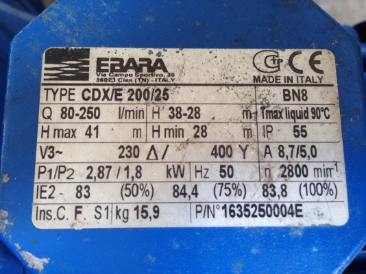 ขายปั้มน้ำหอยโข่งหัวปั้มสแตนเลส Ebara 2.5HP. 380V สภาพสวยเดิมๆ วิ่งนิ่ม พร้อมใช้งาน