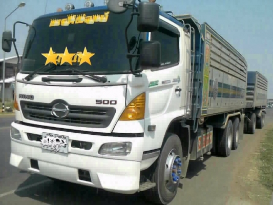 HINO MEGA 500 - 344 HP EURO2 ปี 53 รถพ่วงแม่+ลูก กระบะดั๊มพ์มิเนียม 12 ตันแม่สหกกิจ ลูก 3 คานดั๊มพ์มิเนียมของอู่รวมชัยความยาว 6.50 เมตรสภาพสวยทั้งแม่ทั้งลูก เครื่องดี ภายในเก๋งสวยครบพร้อมใช้งาน เครื่องเสียง แอร์ พ.เพาเวอร์ ก.ไฟฟ้า เบรคทริ๊ปฟี้ครบครัน ยางส