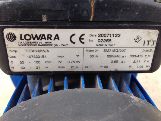 ขายปั้มน้ำหอยโข่งหัวปั้มสแตนเลส Lowara 1HP.380V made in Italy สภาพสวยมาก วิ่งนิ่มเดิมๆ พร้อมใช้งาน ขายปั้มน้ำหอยโข่งหัวปั้มสแตนเลส Lowara 1HP.380V made in Italy สภาพสวยมาก วิ่งนิ่มเดิมๆ พร้อมใช้งาน