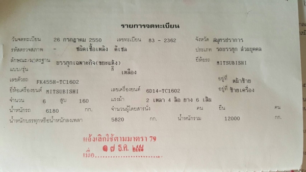 ขาย คัสซีMITSUBISHI FUSO FK455H-TC ปี.50 พร้อมเล่มทะเบียน เอกสารพร้อมโอน ราคา.90,000 บาท โทร.080-1085007 บอล ของอยู่จังหวัด.อ่างทอง ขาย คัสซีMITSUBISHI FUSO FK455H-TC ปี.50 พร้อมเล่มทะเบียน เอกสารพร้อมโอน ราคา.90,000 บาท โทร.080-1085007 บอล ของอยู่จังหวัด.อ่างทอง