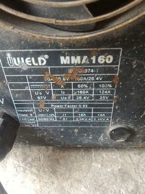 เครื่องเชื่อมไฟฟ้า  DC อินเวอร์ขนาดพกพา ยี่ห้อ IWELD  ปรับกรแสได้ 160 A.  จ่ายไฟฟ้าเชื่อมเป็นแบบ DC เชื่อมง่าย