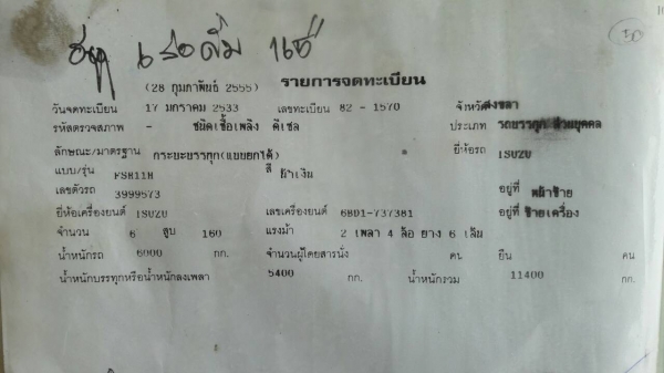 6 ล้อดัมพ์ ISUZU  รุ่น FSR11H  160 แรงม้า