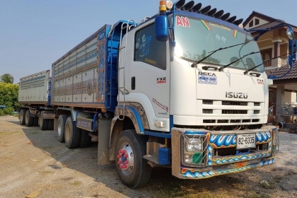 ขายรถพ่วงดัมพ์ ISUZU เครื่อง 360 แรง ปี 56 กระบะดัมพ์มิเนียมแม่ลูก ลูก 3 เพลายัด ไมล์ 115,xxx สดและผ่อน