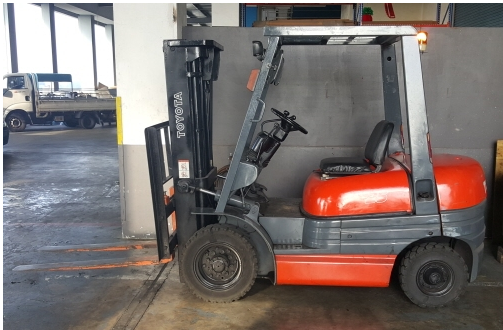 ขายรถ Toyota Used รุ่น 6FD25 เสาเข้าตู้ 4.3 เมตร ติด งาสไลด์ งา 1.2 เมตร นำเข้า ทำสีแล้ว