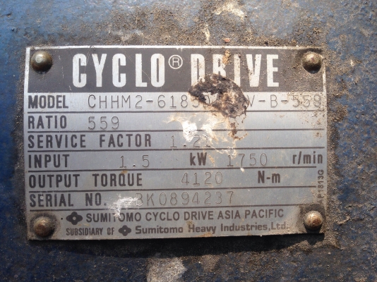 ขายมอเตอร์เกียร์ Cycro drive Sumitomo 2HP. 380V มีระบบเบรคในตัว อัตราทด 1:559 เพลาออกประมาณ 2.5รอบต่อนาที สภาพสวย พร้อมใช้งาน ขายมอเตอร์เกียร์ Cycro drive Sumitomo 2HP. 380V มีระบบเบรคในตัว อัตราทด 1:559 เพลาออกประมาณ 2.5รอบต่อนาที สภาพสวย พร้อมใช้งาน