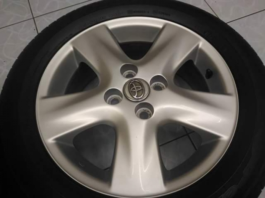 ล้อแม็ก Vios ลาย 5 ก้าน ขอบ 15 (4/100) พร้อมยาง Dunlop 185/60/15 ปี 10 ทั้งชุด 2,900.- **NET**