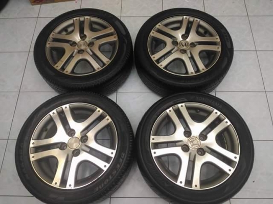 ล้อแม็ก Honda Jazz ขอบ 15 (4/100) พร้อมยาง 195/50/15 สภาพพร้อมใช้ ทั้งชุด 1,900.- **NET**