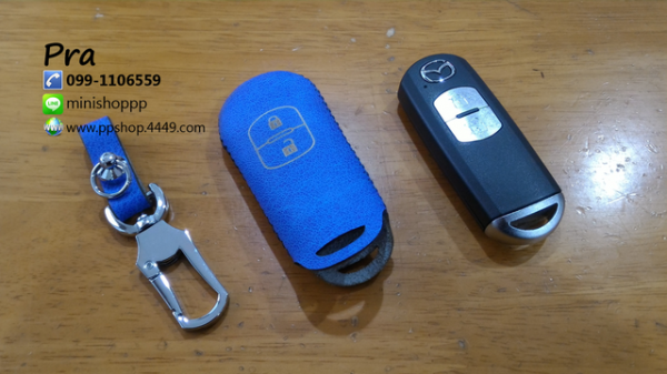 ซองกุญแจรีโมทหนังแท้ Mazda2  3 CX3 CX5 (แบบ 2และ3 ปุ่ม หนังแท้สีส้ม และสีฟ้า )