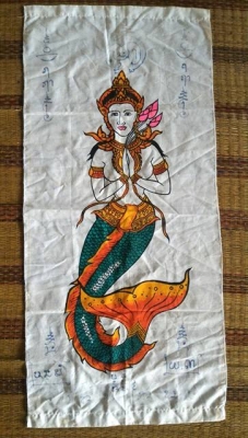 ผ้ายันต์ธงชัยงานกฐิน นางเงือก ลงยันต์เก่าเก็บสวยครับ ขนาด 100x45 ฝืนใหญ่ๆ