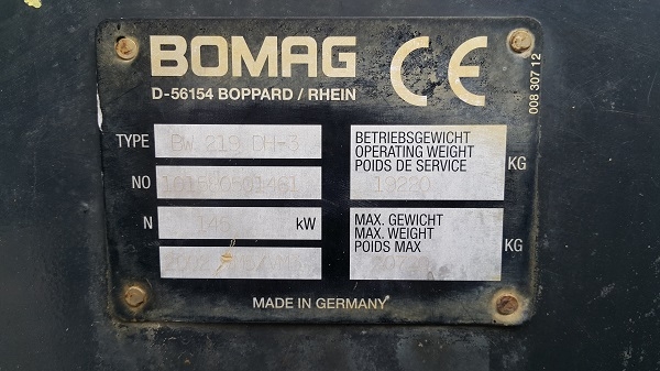 รถบดสั่นสะเทือน 19 ตัน Bomag BW219 DH-3 สภาพดี นำเข้าจากยุโรป พร้อมใช้งาน