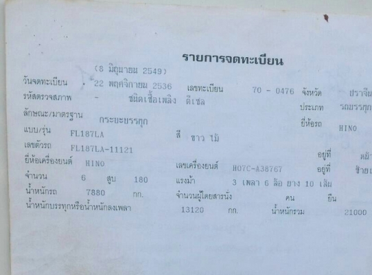 สิบล้อ ฮีโน่ FL18 HO7C 180เพาเดียว พ.เวอร์ ทิฟฟี ช่วงยาว 6.50ม สภาพดีสวยบางเดิมพร้อมใช้งาน ทะเบียนพร้อมโอน